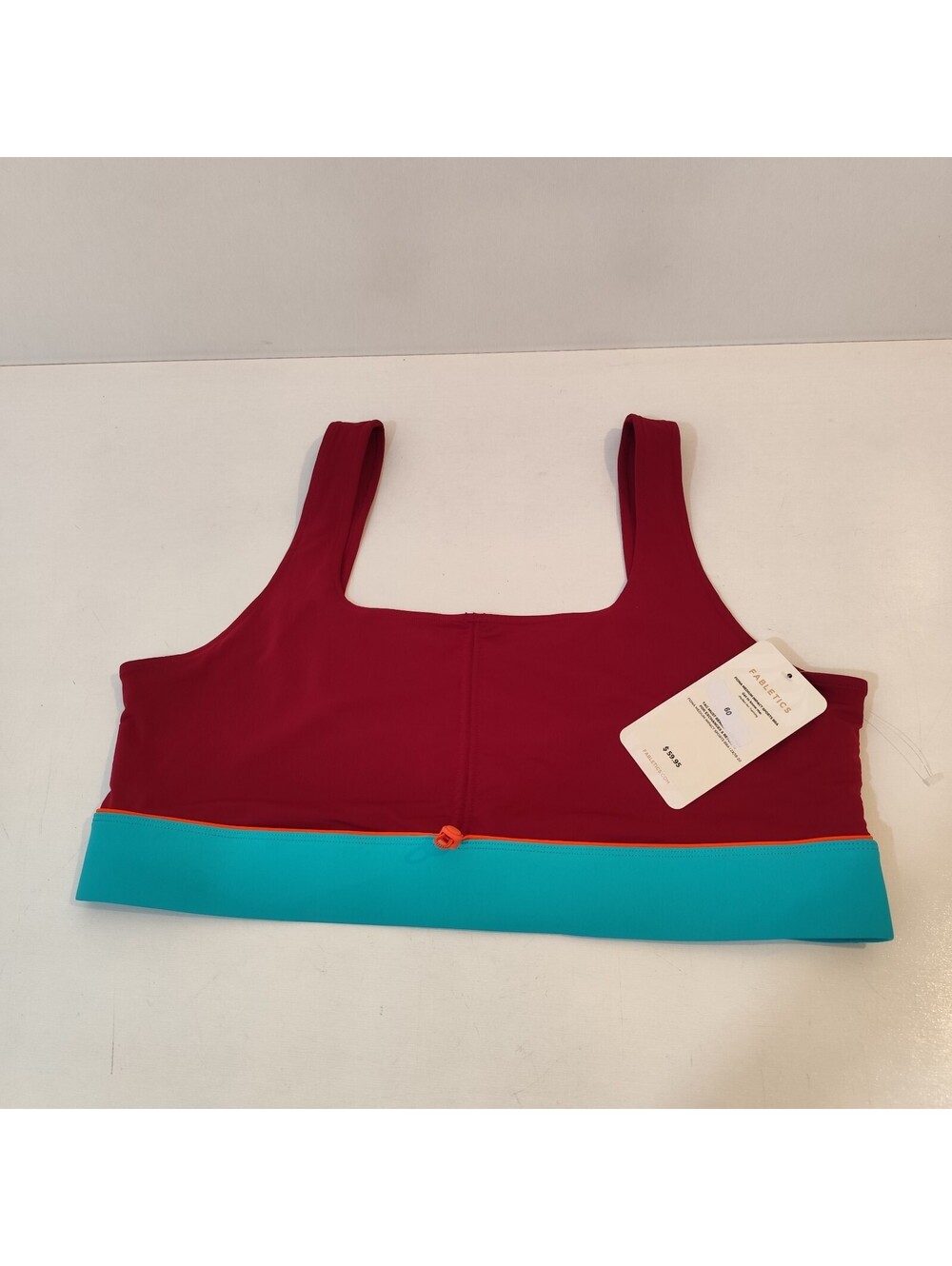 Fabletics Women’s Fiona Medium Impact Sports Bra Burgunday & Teal Band Size 2X